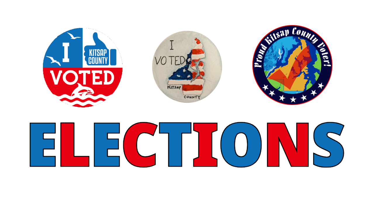 A series of three "i voted" stickers with the word "Elections" in blue and red capital letters.